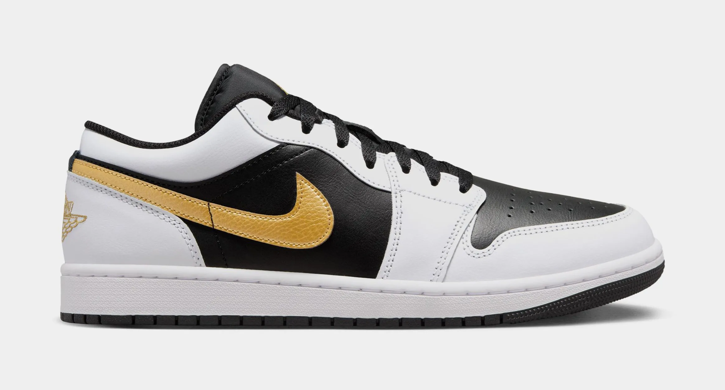 Air Jordan 1 Low Gold Swoosh Mens Lifestyle Shoes (White/Black/Gold)