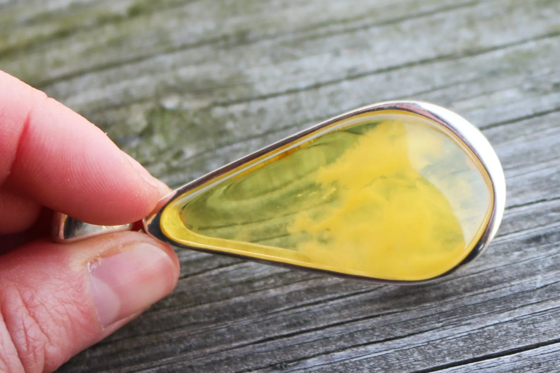 Baltic Amber Yellow Pendant Cloudy Natural Unisex 2.9" 16 gram 925 Silver