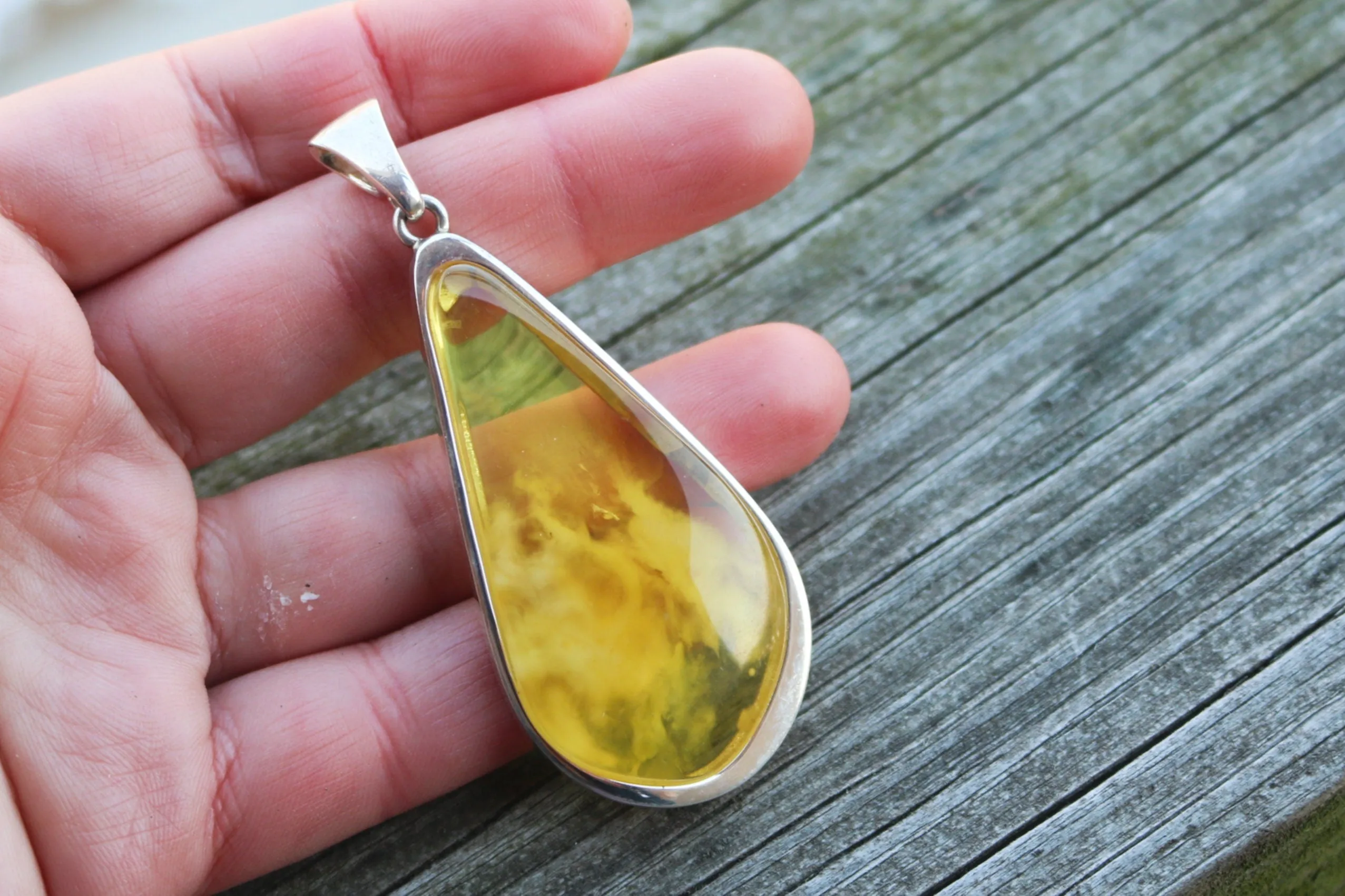 Baltic Amber Yellow Pendant Cloudy Natural Unisex 2.9" 16 gram 925 Silver