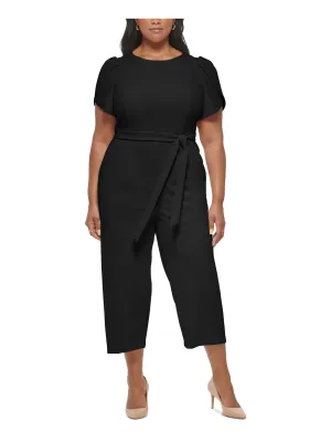 CALVIN KLEIN Womens Zippered Tulip Sleeve Jewel Neck Wear To Work Cropped Jumpsuit