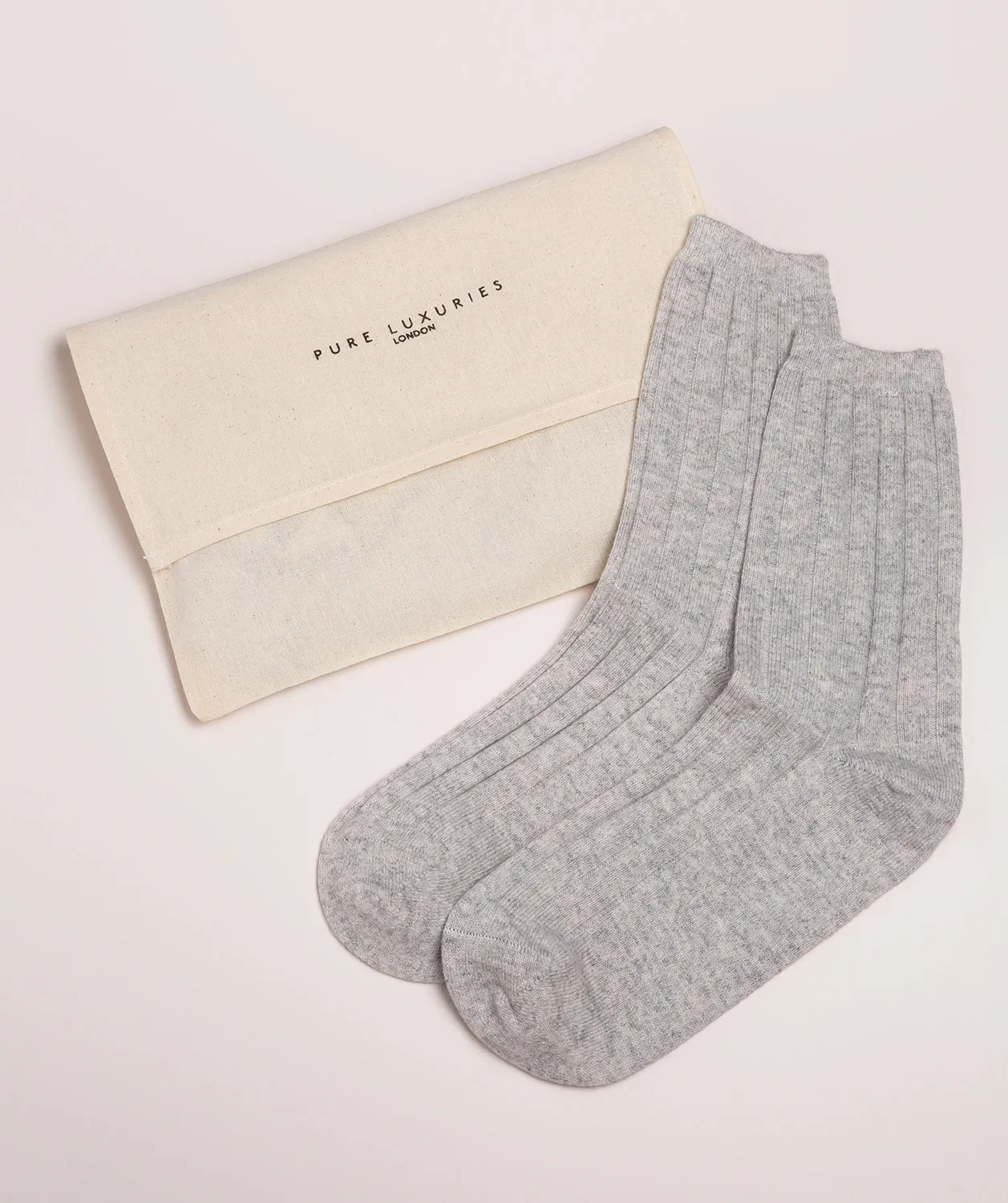 'Cartmel' Foggy Cashmere & Merino Wool Ribbed Medium Socks