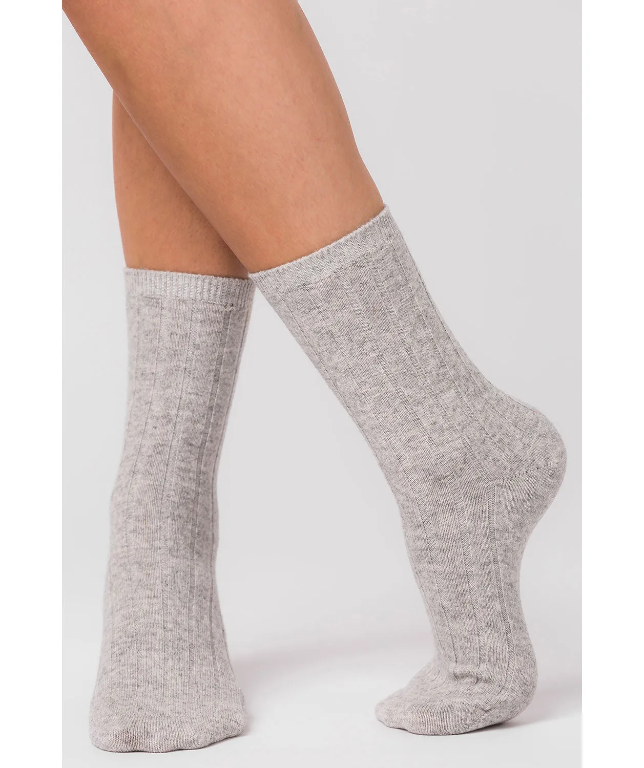 'Cartmel' Foggy Cashmere & Merino Wool Ribbed Medium Socks