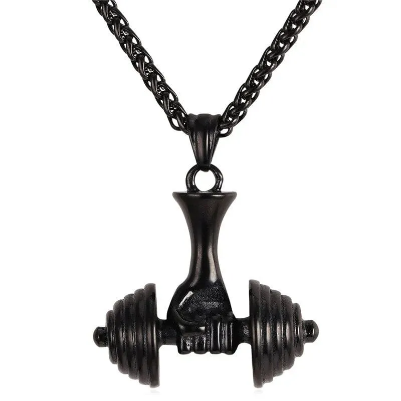 Gorilla swole titanium steel dumbbell necklace