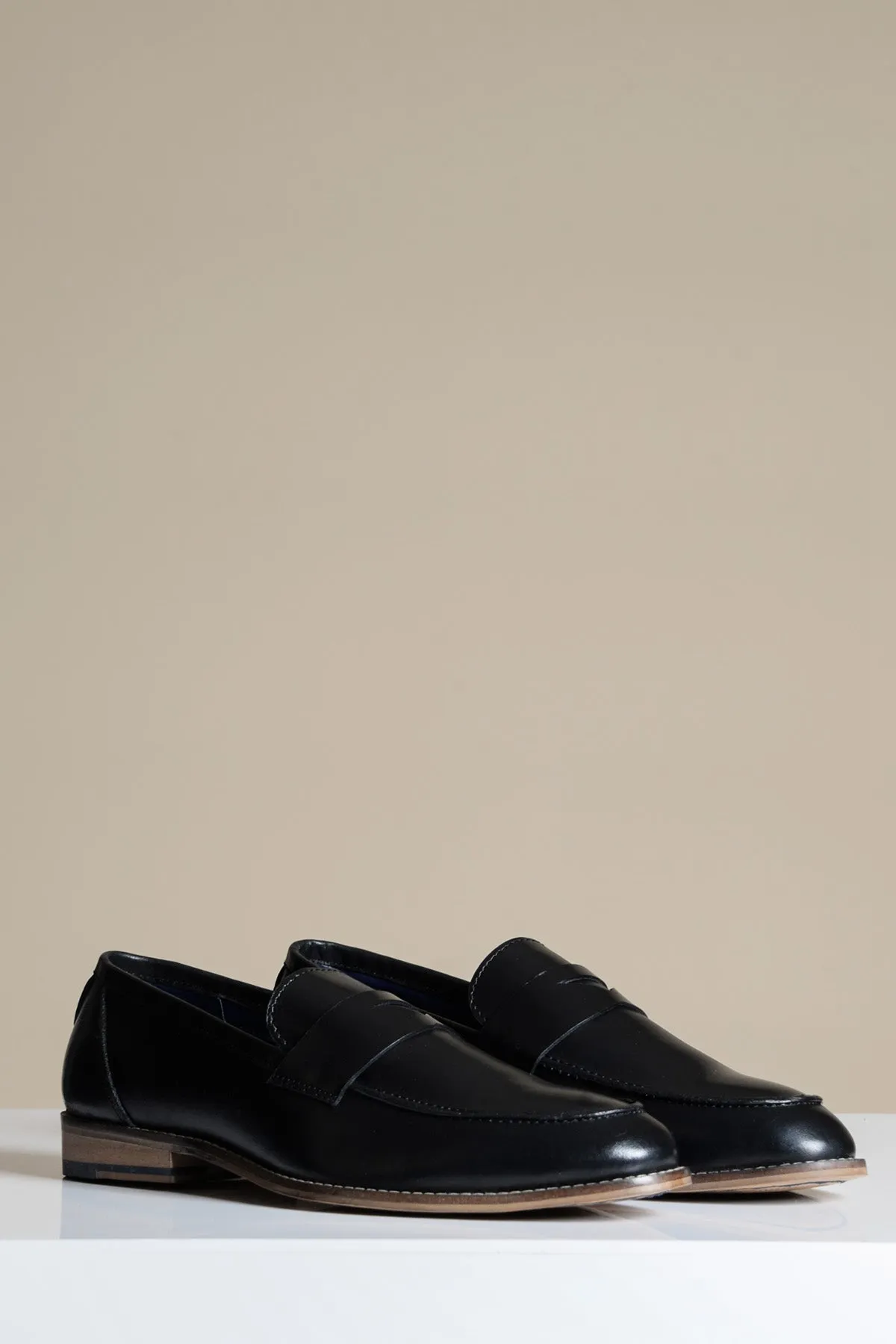 JASPER - Black Leather Penny Loafer Shoe