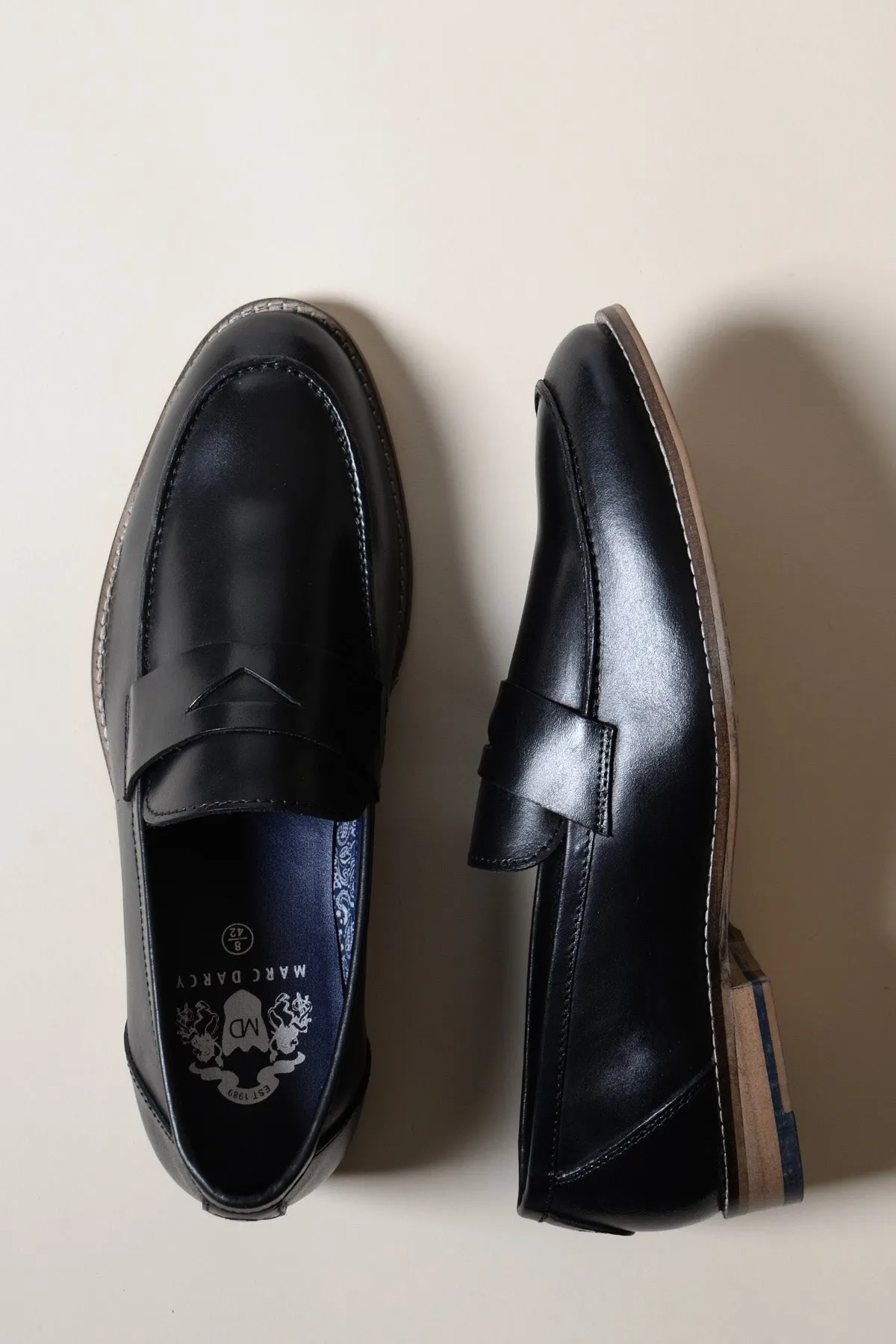 JASPER - Black Leather Penny Loafer Shoe