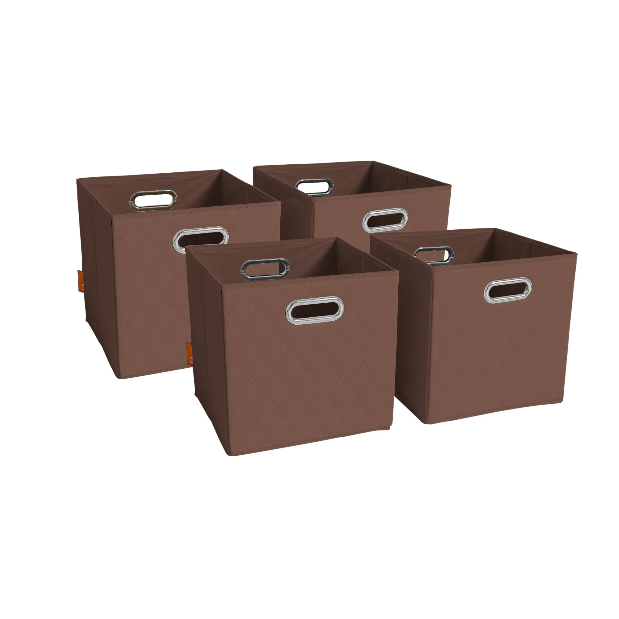 JIAessentials 13 inch Foldable Diamond Patterned Faux Leather Storage Cube Bins Set of Two with Dual Handles - 13" Brown