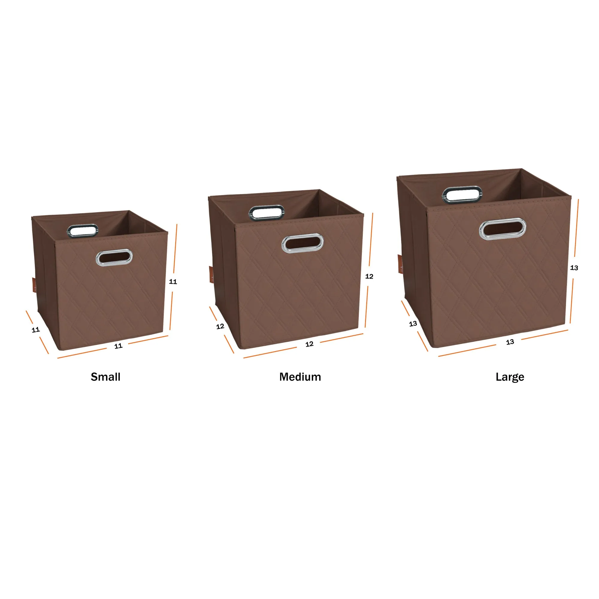 JIAessentials 13 inch Foldable Diamond Patterned Faux Leather Storage Cube Bins Set of Two with Dual Handles - 13" Brown