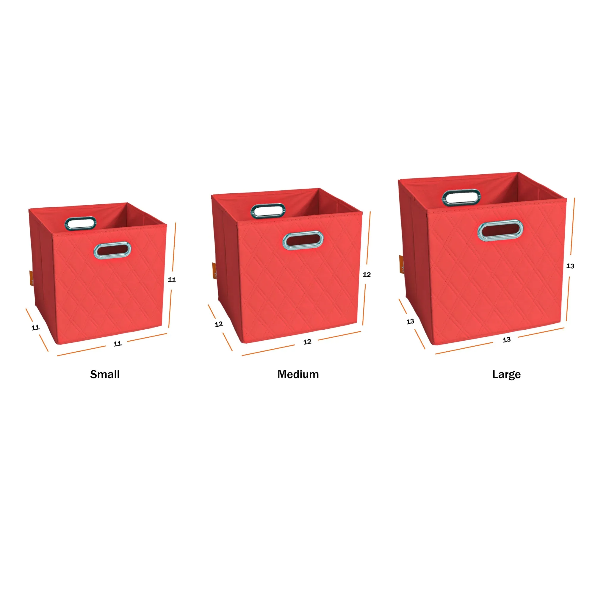 JIAessentials 13 inch Foldable Diamond Patterned Faux Leather Storage Cube Bins Set of Two with Dual Handles - 13" Red