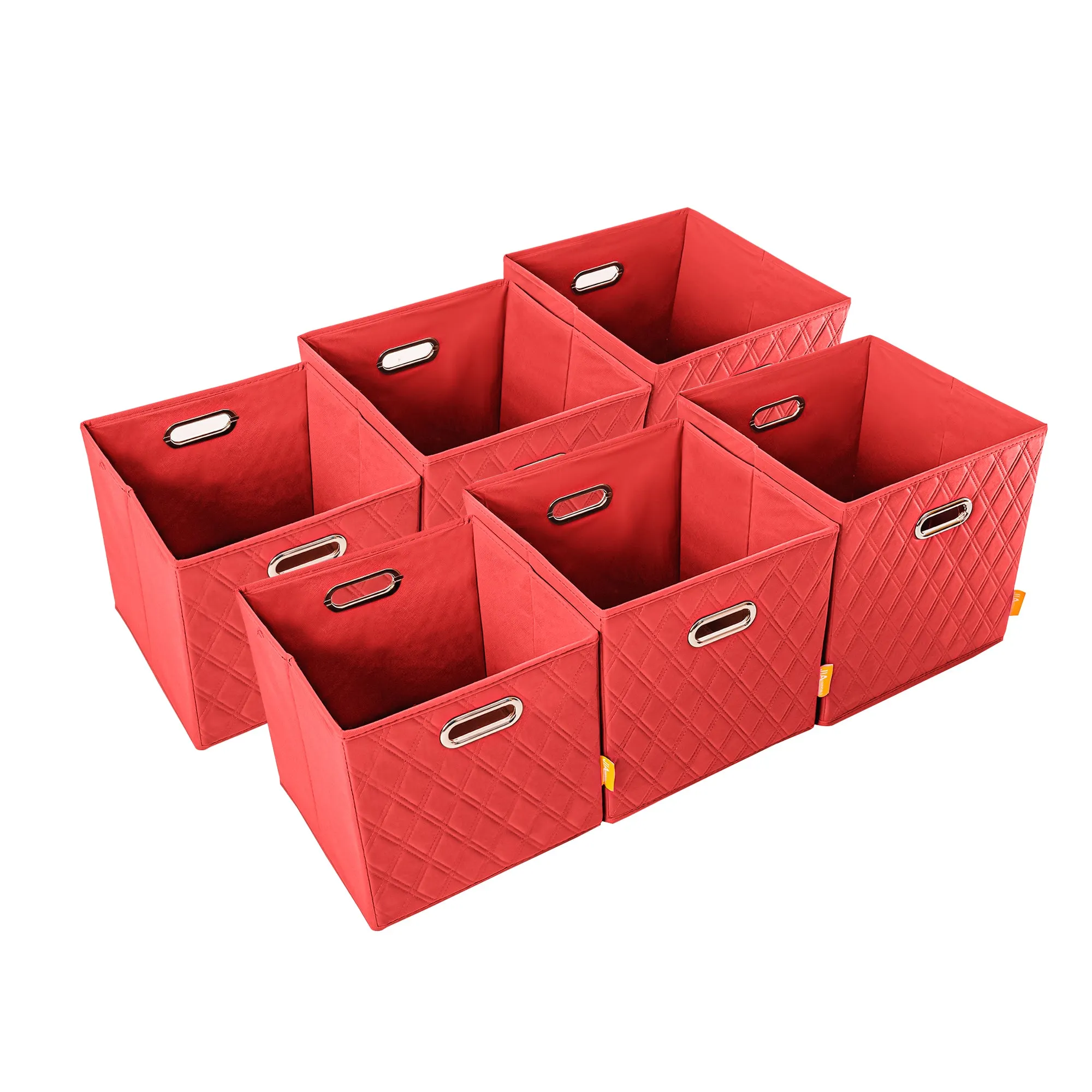 JIAessentials 13 inch Foldable Diamond Patterned Faux Leather Storage Cube Bins Set of Two with Dual Handles - 13" Red