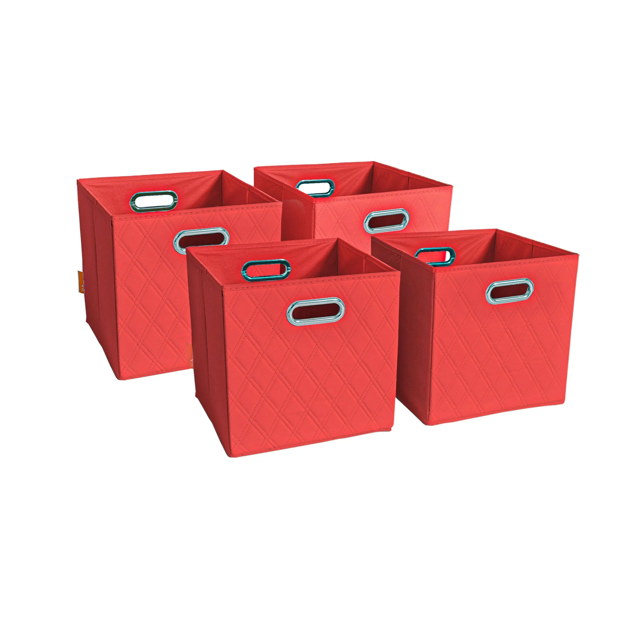 JIAessentials 13 inch Foldable Diamond Patterned Faux Leather Storage Cube Bins Set of Two with Dual Handles - 13" Red