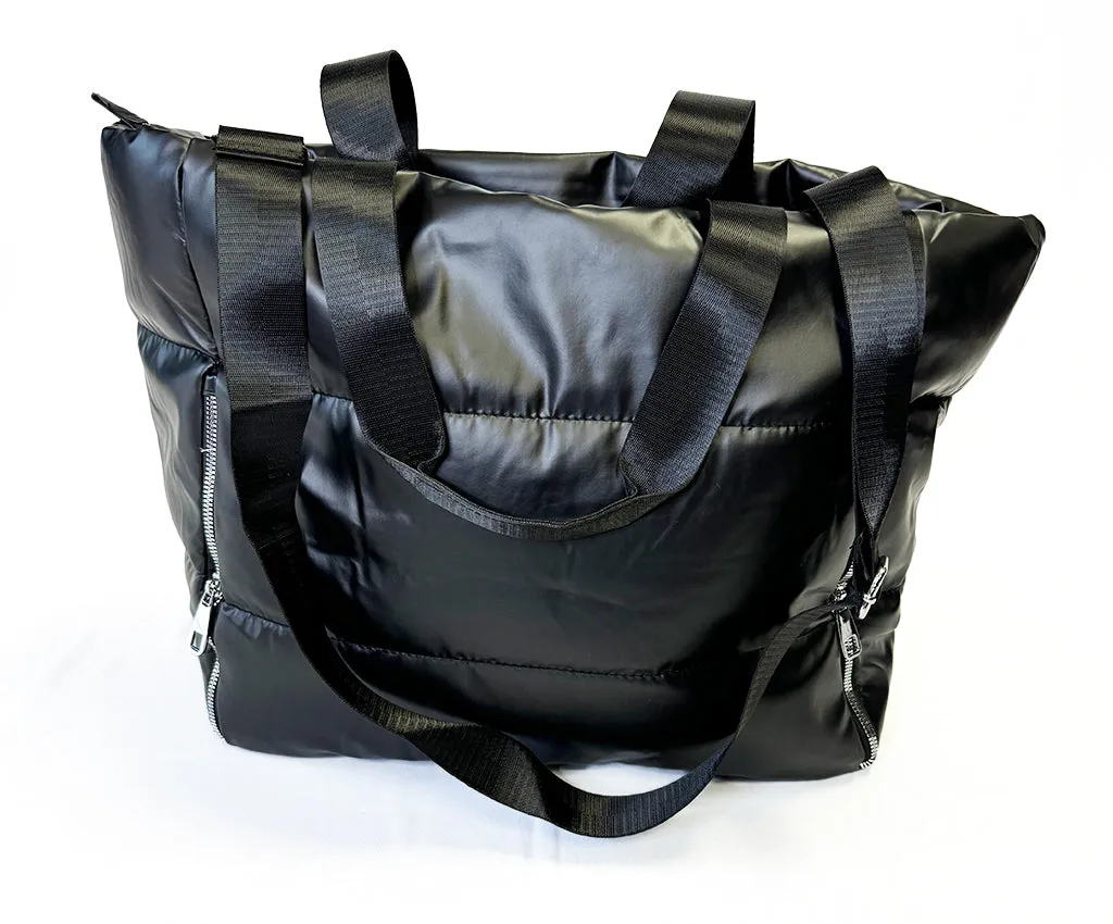 KBG Large Black Puffy Tote Bag