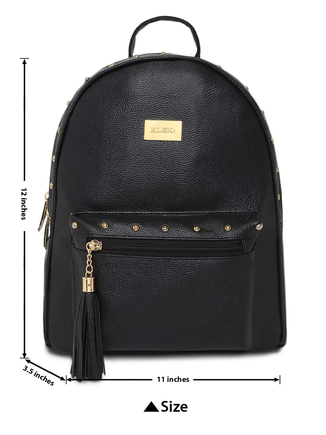 KLEIO Classic PU Leather Backpack for Women (Black) with Adjustable Strap | Multi-Purpose Versatile Bag for Girls | Suitable for Travel, Weekend Trip & Shopping