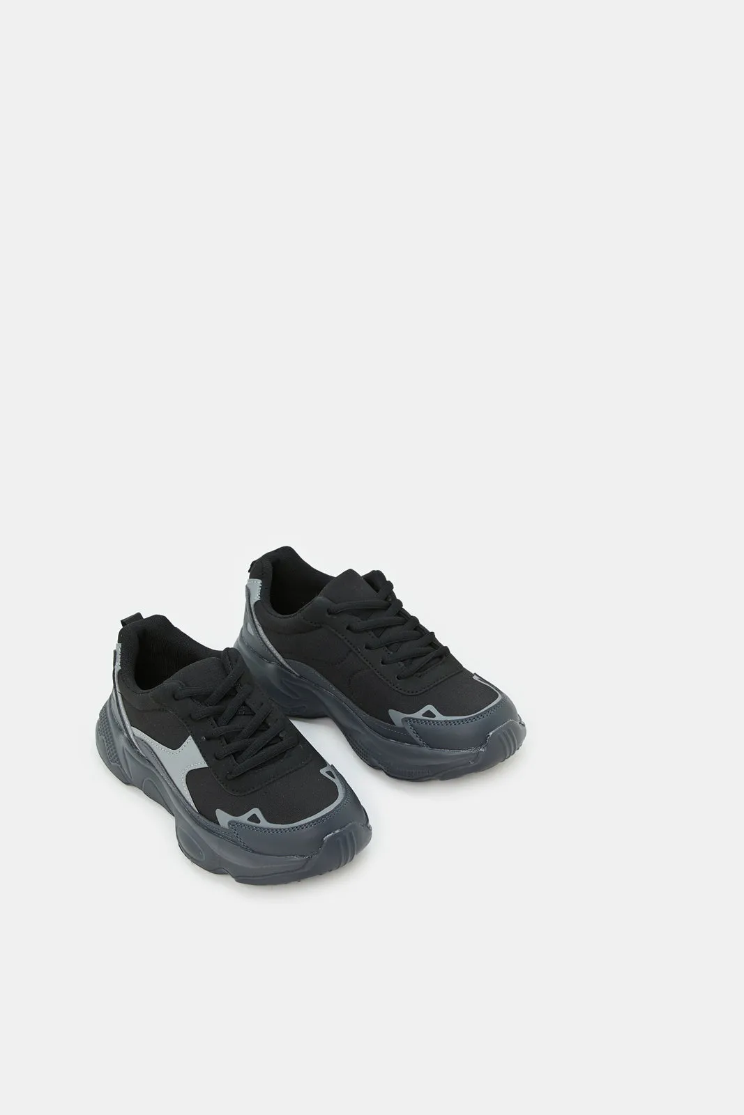 Senior Boys Black Color Block Chunky Sneakers