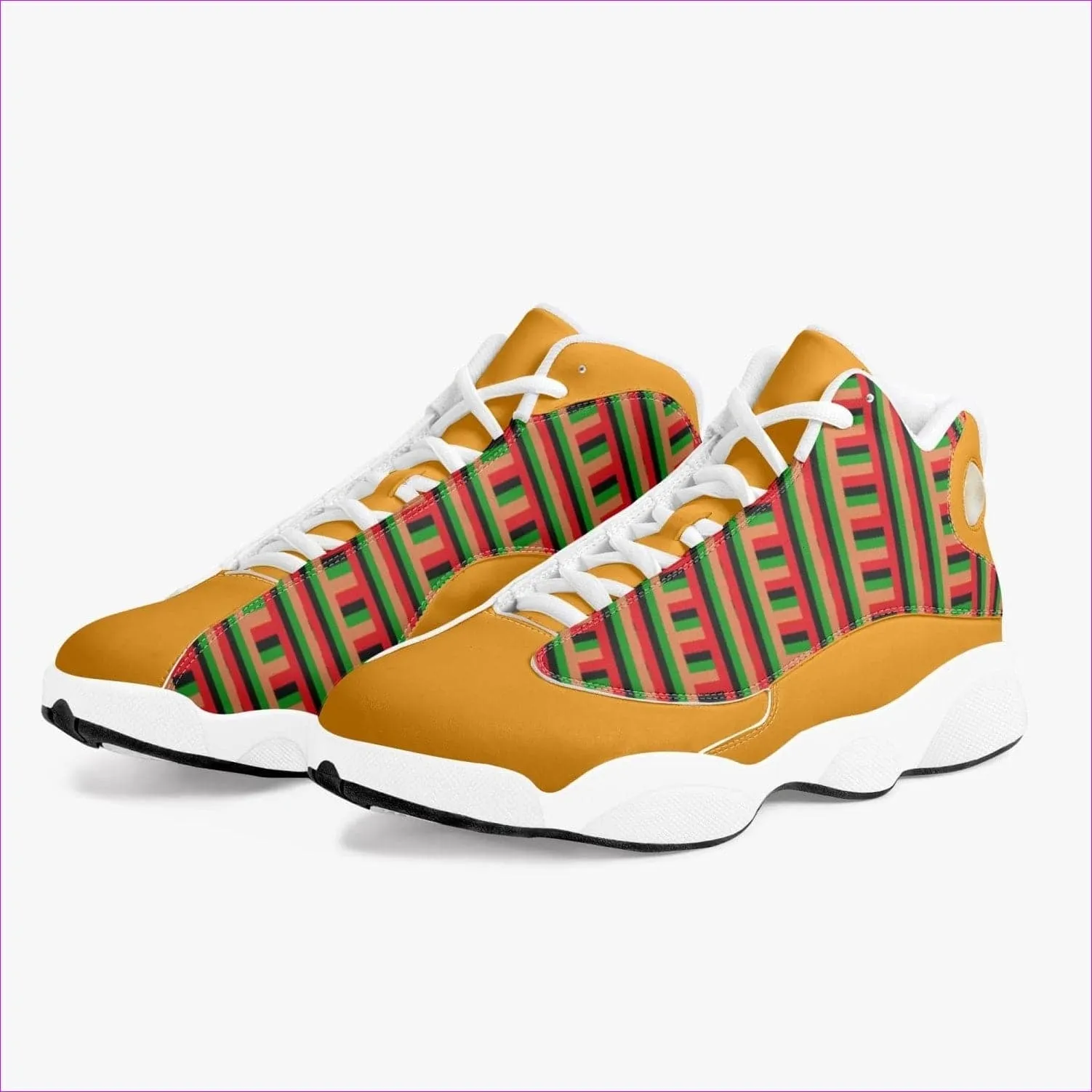 Striped Galore Leather Basketball Sneakers - White & Orange