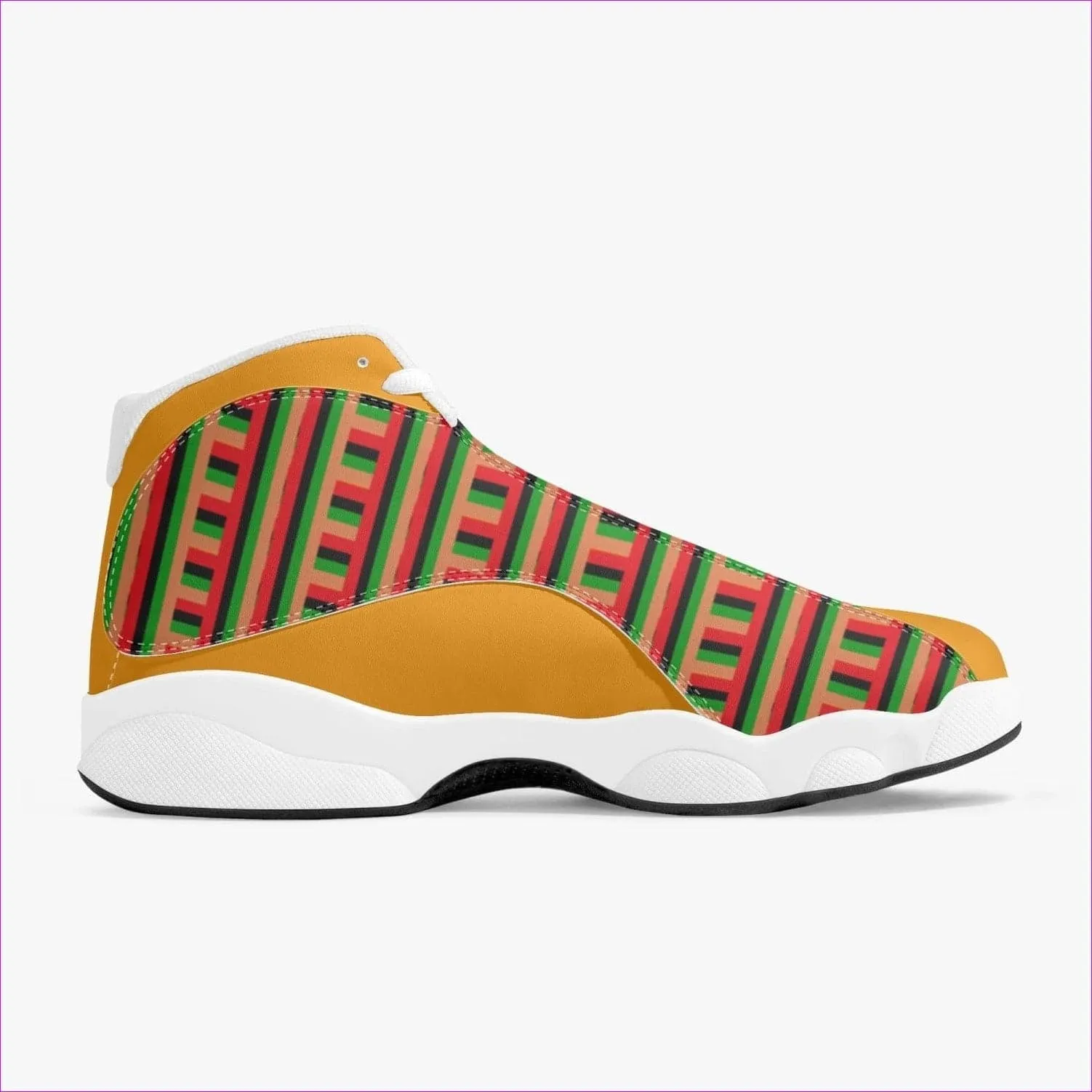 Striped Galore Leather Basketball Sneakers - White & Orange