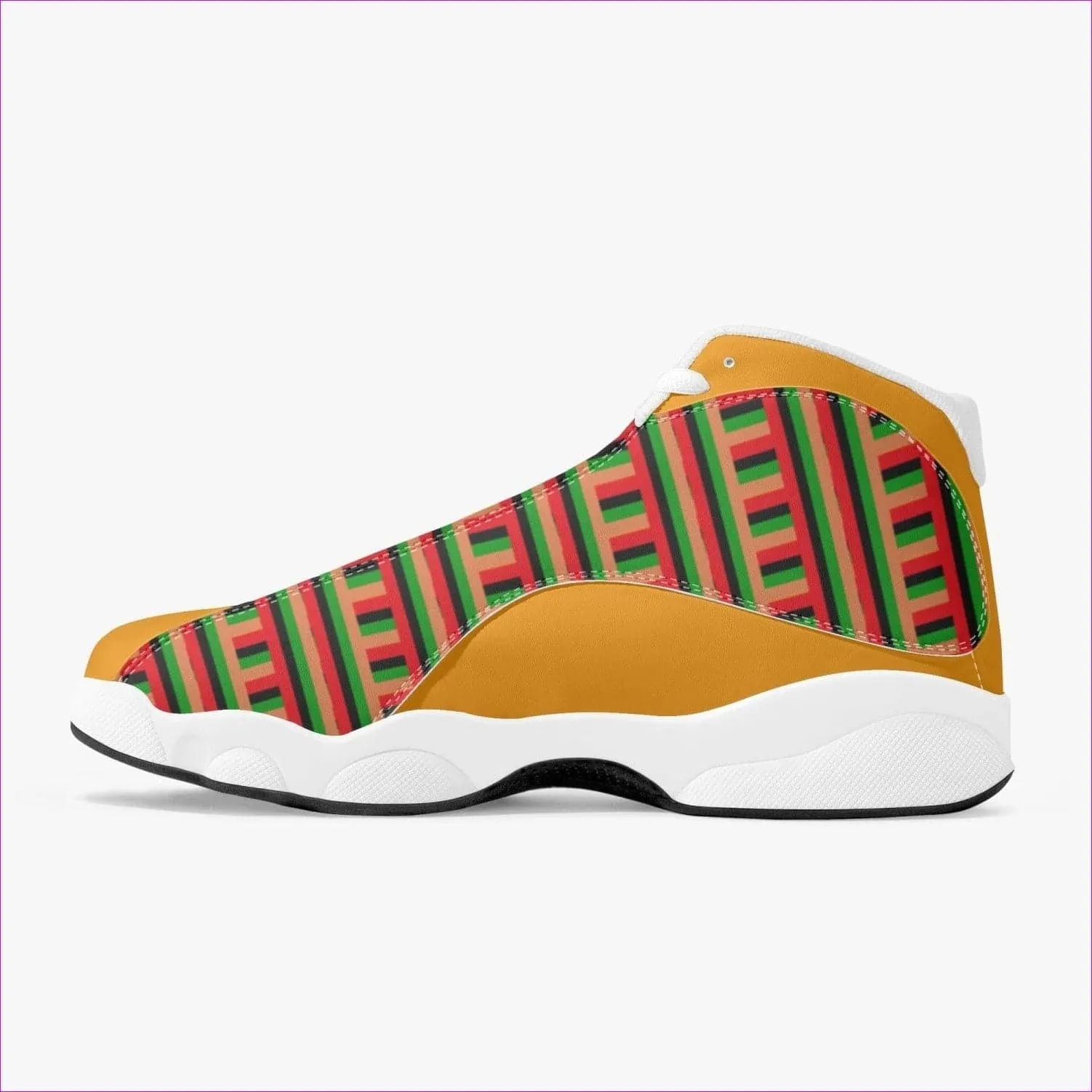 Striped Galore Leather Basketball Sneakers - White & Orange