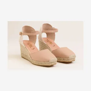 WEDGE ESPADRILLES IN ENGRAVED LEATHER WITH SQUARE TOE